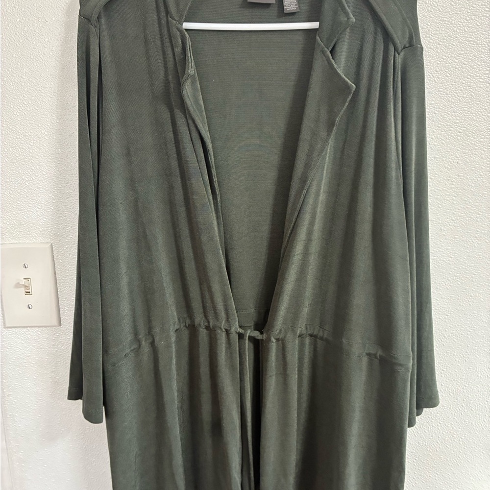 Traveler by Chicos Olive Green Lightweight Open or tie front jacket size 2 (L)